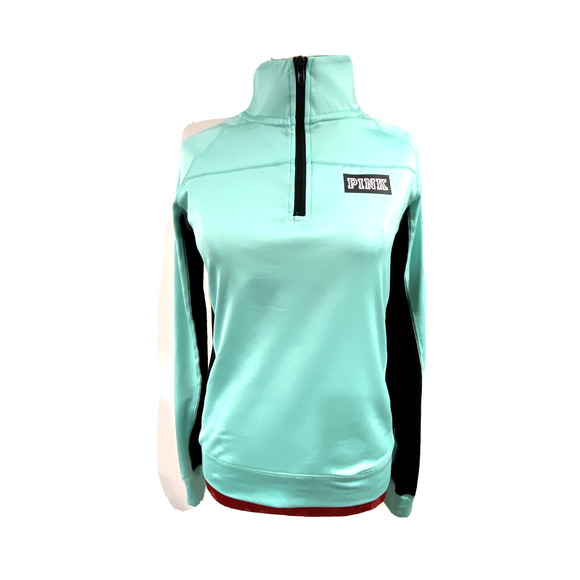 PINK Victorias Secret Ultimate quarter zip pullover top mint green black size S - Picture 1 of 7